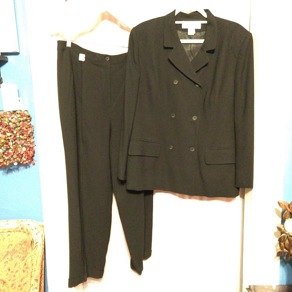 Jones NY Pant Suit Black Double-Breasted Jacket 16? See Measurements